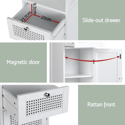 Artiss Bathroom Cabinet Storage 161cm White Rattan Tallboy Toilet Cupboard - Mekamart Australia