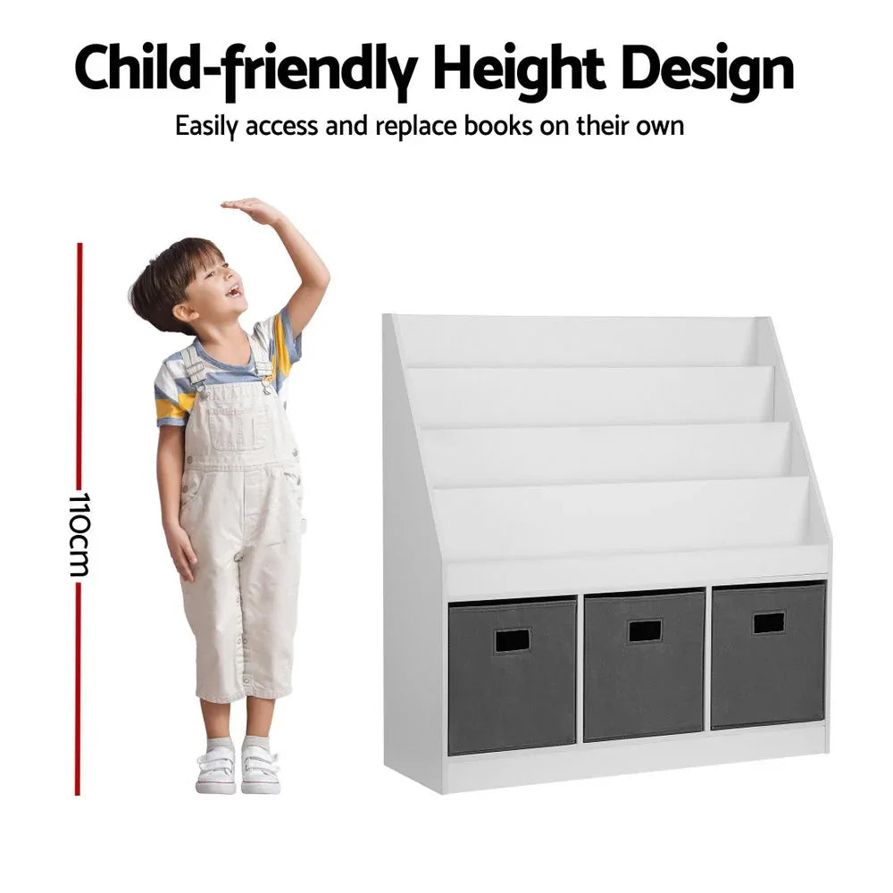 Keezi Kids Bookshelf 4 Tiers Magazine Rack Toy Box Organiser Storage Display Shelf - Mekamart Australia
