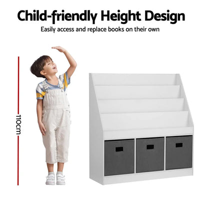 Keezi Kids Bookshelf 4 Tiers Magazine Rack Toy Box Organiser Storage Display Shelf - Mekamart Australia