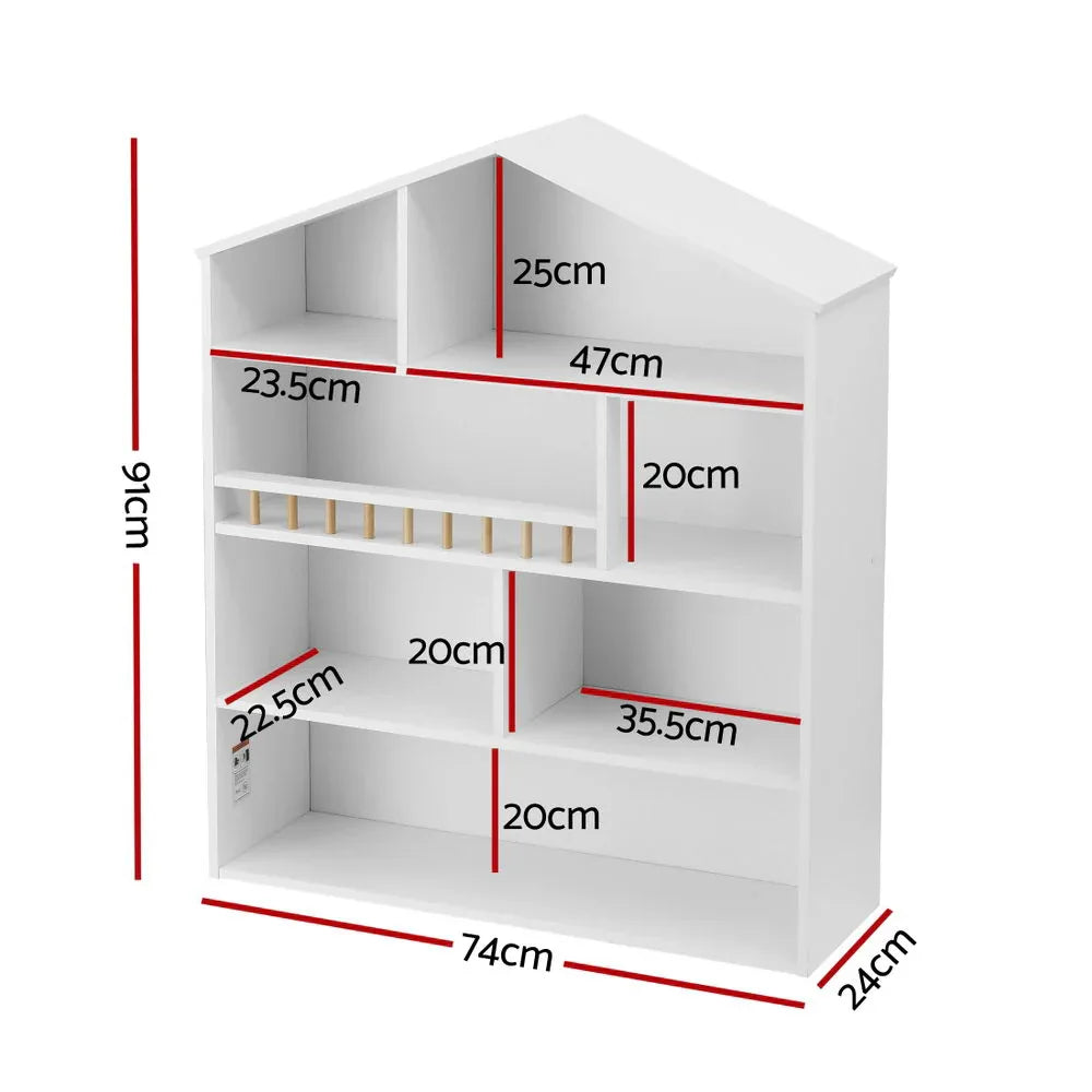 Keezi 4 Tiers Kids Bookshelf Wooden Bookcase Display Storage Organiser Cabinet White - Mekamart Australia
