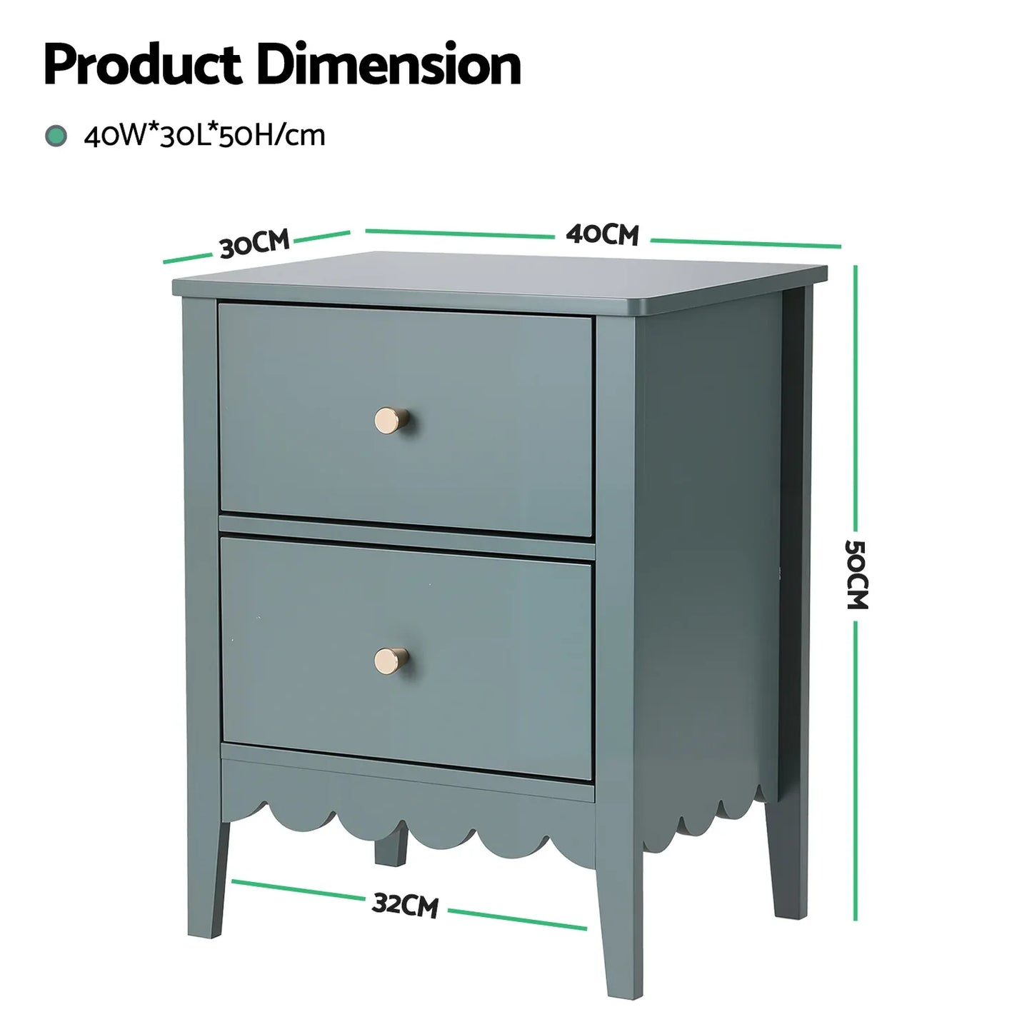 Artiss Bedside Table 2 Drawers Bedroom Storage Nightstand Green - Mekamart Australia