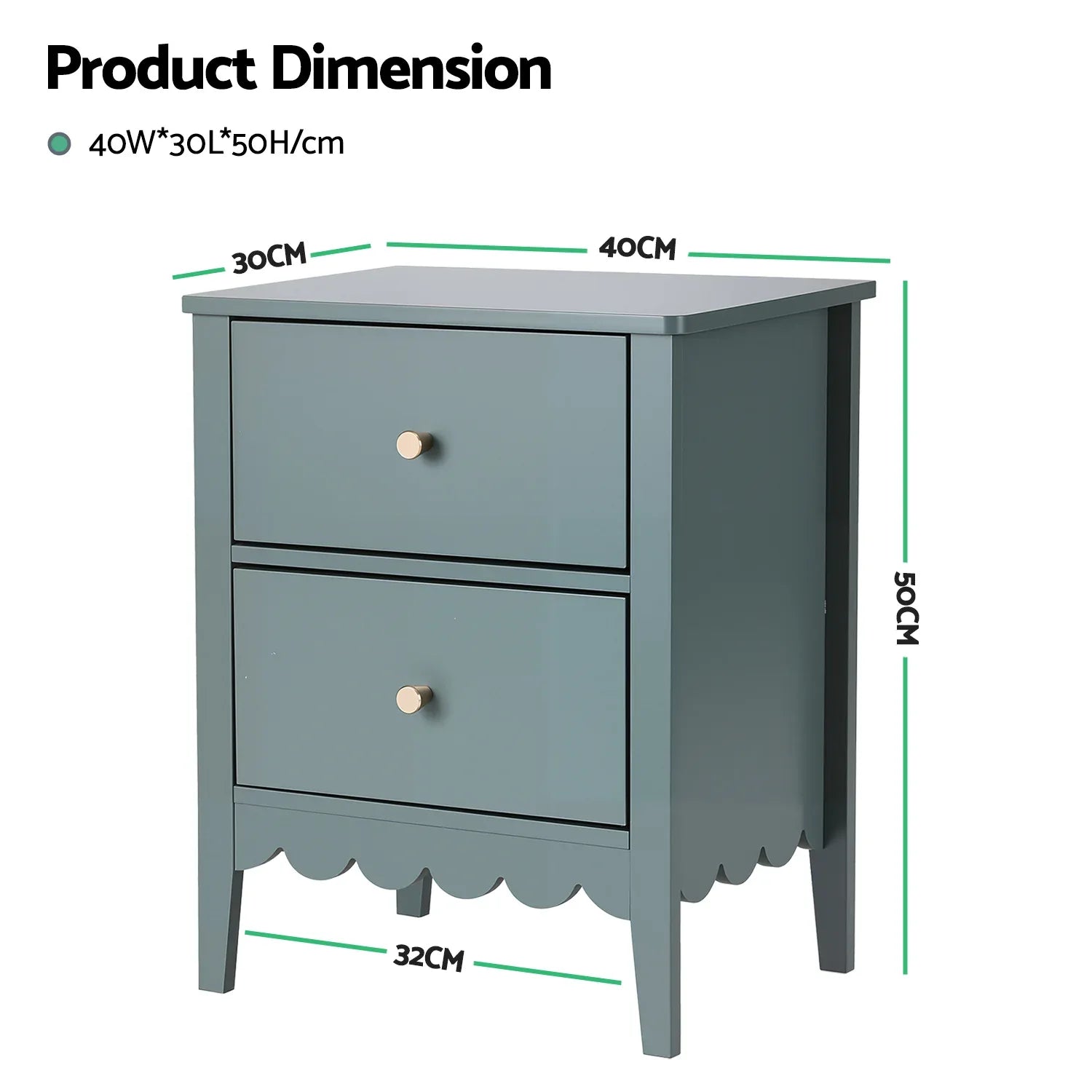 Artiss Bedside Table 2 Drawers Bedroom Storage Nightstand Green - Mekamart Australia