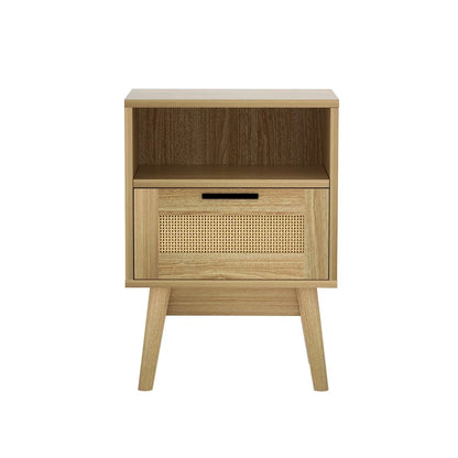 Artiss Rattan Bedside Table 1 Drawer with Shelf - REI Oak - Mekamart Australia