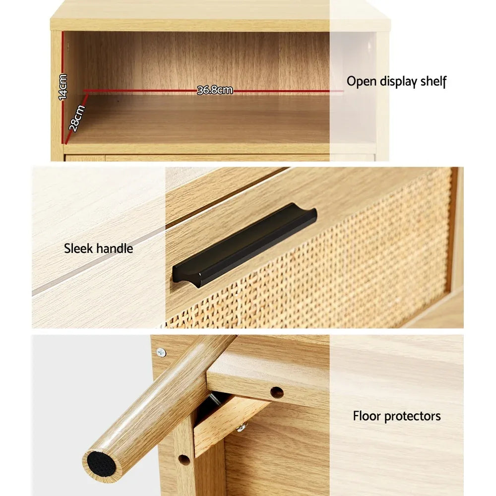 Artiss Rattan Bedside Table 1 Drawer with Shelf - REI Oak - Mekamart Australia
