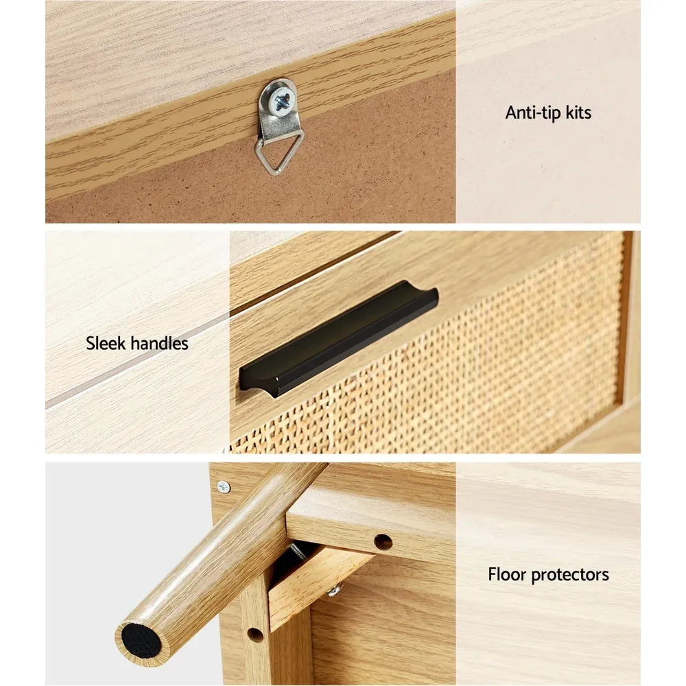 Artiss Rattan Bedside Table 2 Drawers Wood - RIE Oak - Mekamart Australia