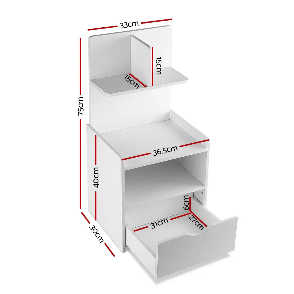 Artiss Bedside Table 1 Drawer with Shelves - EVERMORE White - Mekamart Australia