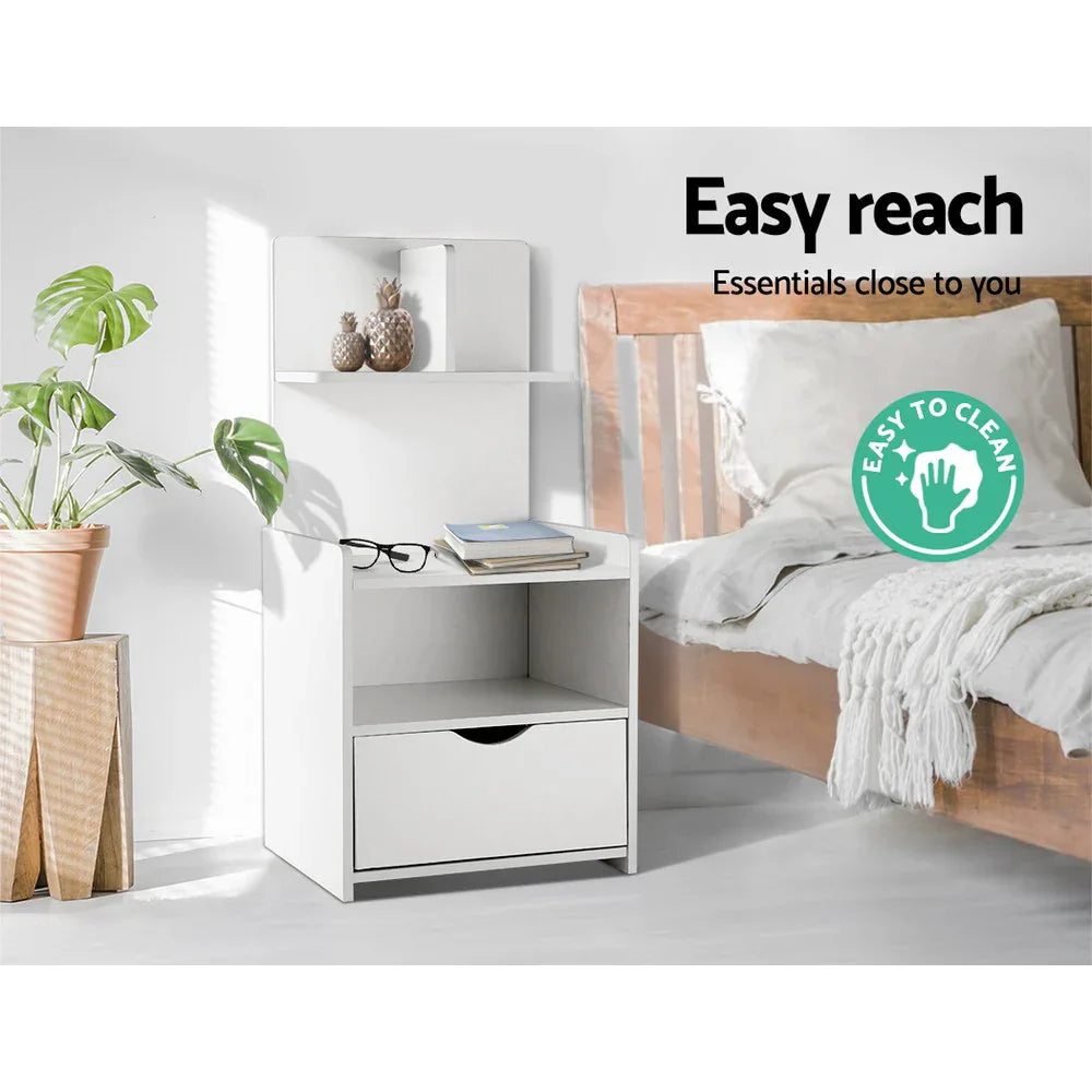 Artiss Bedside Table 1 Drawer with Shelves - EVERMORE White - Mekamart Australia