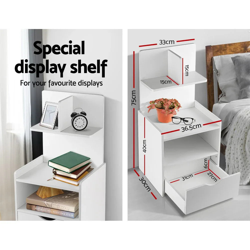 Artiss Bedside Table 1 Drawer with Shelves - EVERMORE White - Mekamart Australia