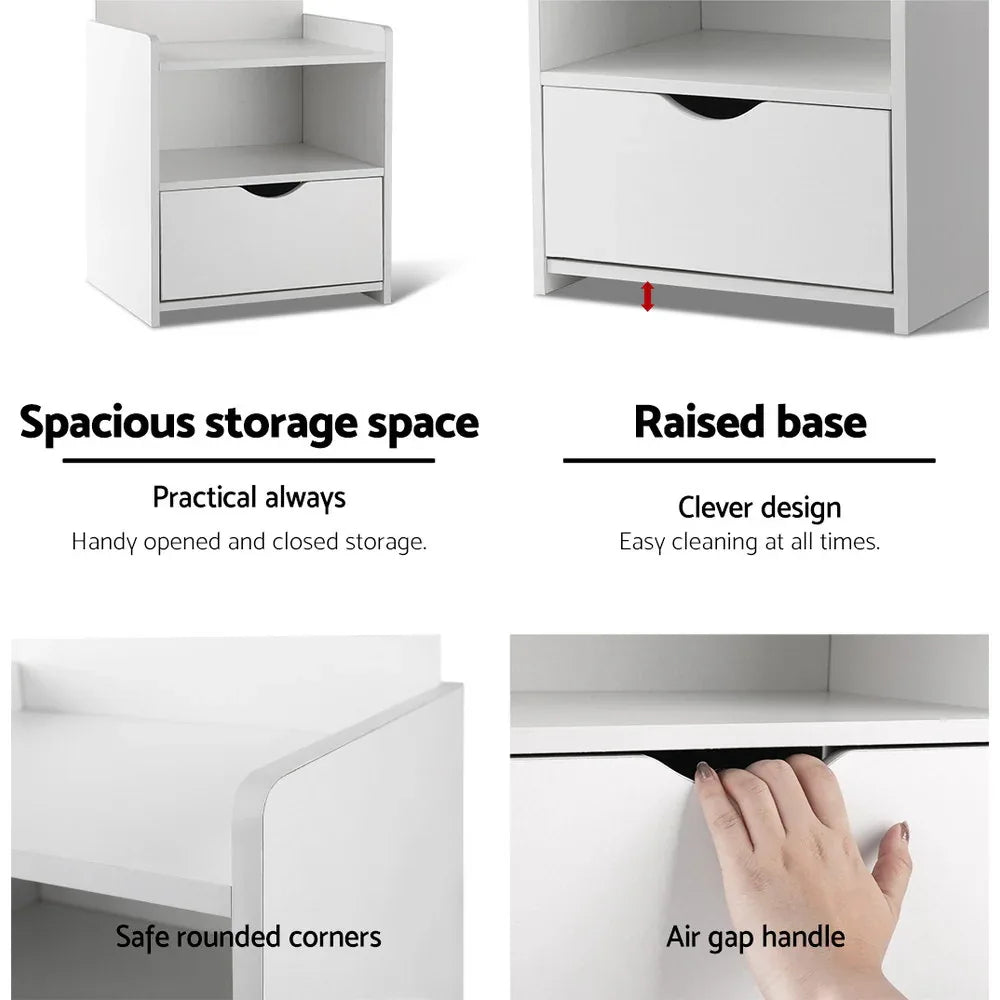 Artiss Bedside Table 1 Drawer with Shelves - EVERMORE White - Mekamart Australia