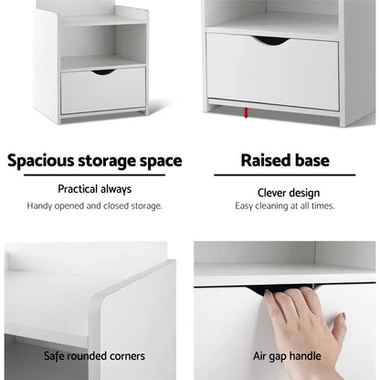 Artiss Bedside Table 1 Drawer with Shelves - EVERMORE White - Mekamart Australia