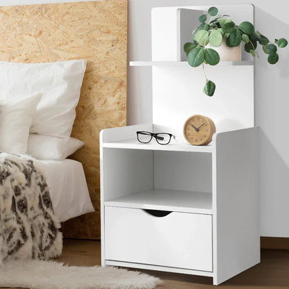 Artiss Bedside Table 1 Drawer with Shelves - EVERMORE White - Mekamart Australia