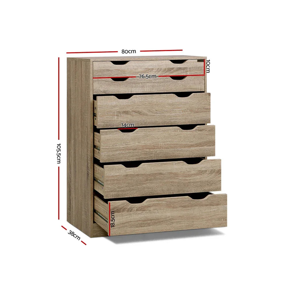 Artiss 6 Chest of Drawers - MYLA Oak - Mekamart Australia