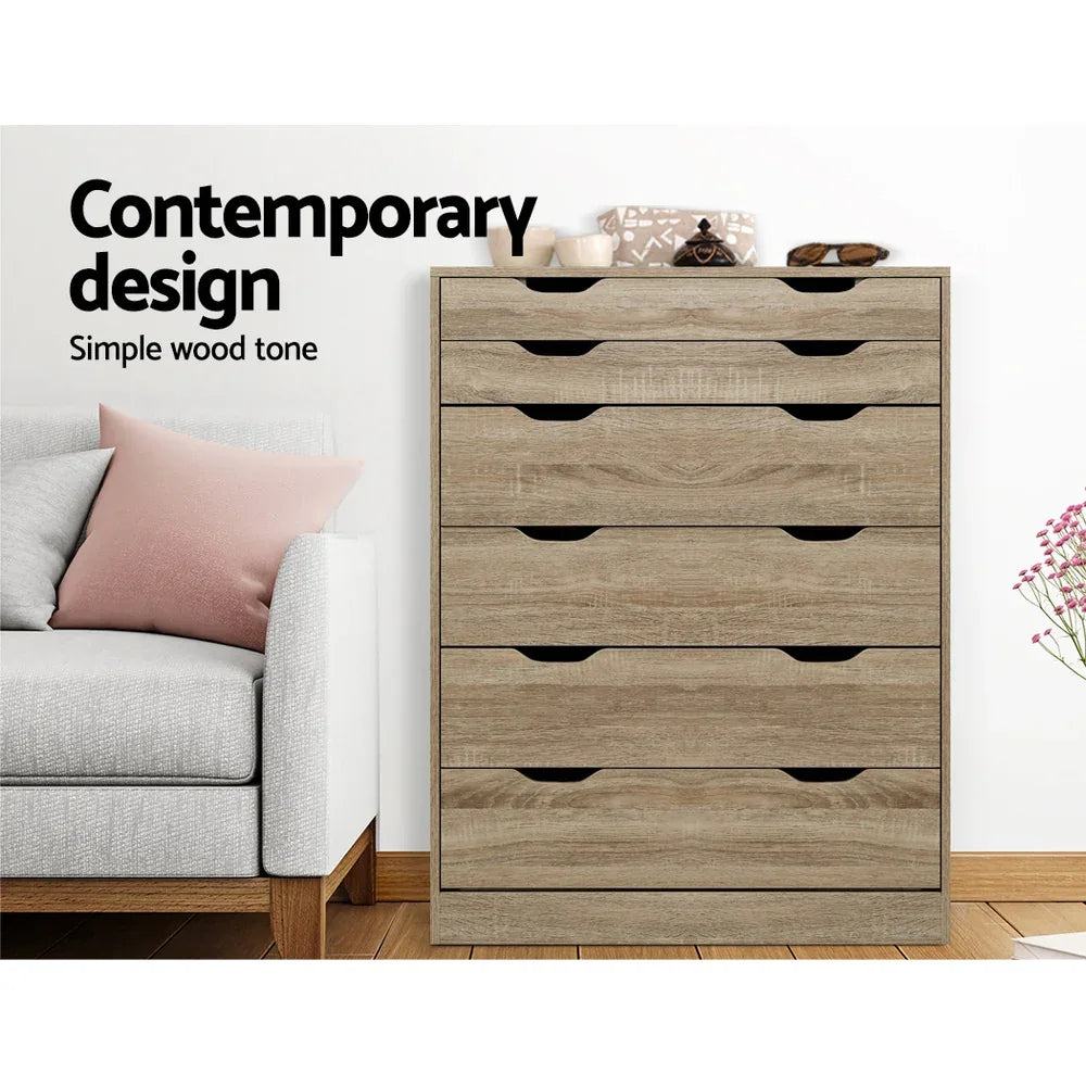 Artiss 6 Chest of Drawers - MYLA Oak - Mekamart Australia