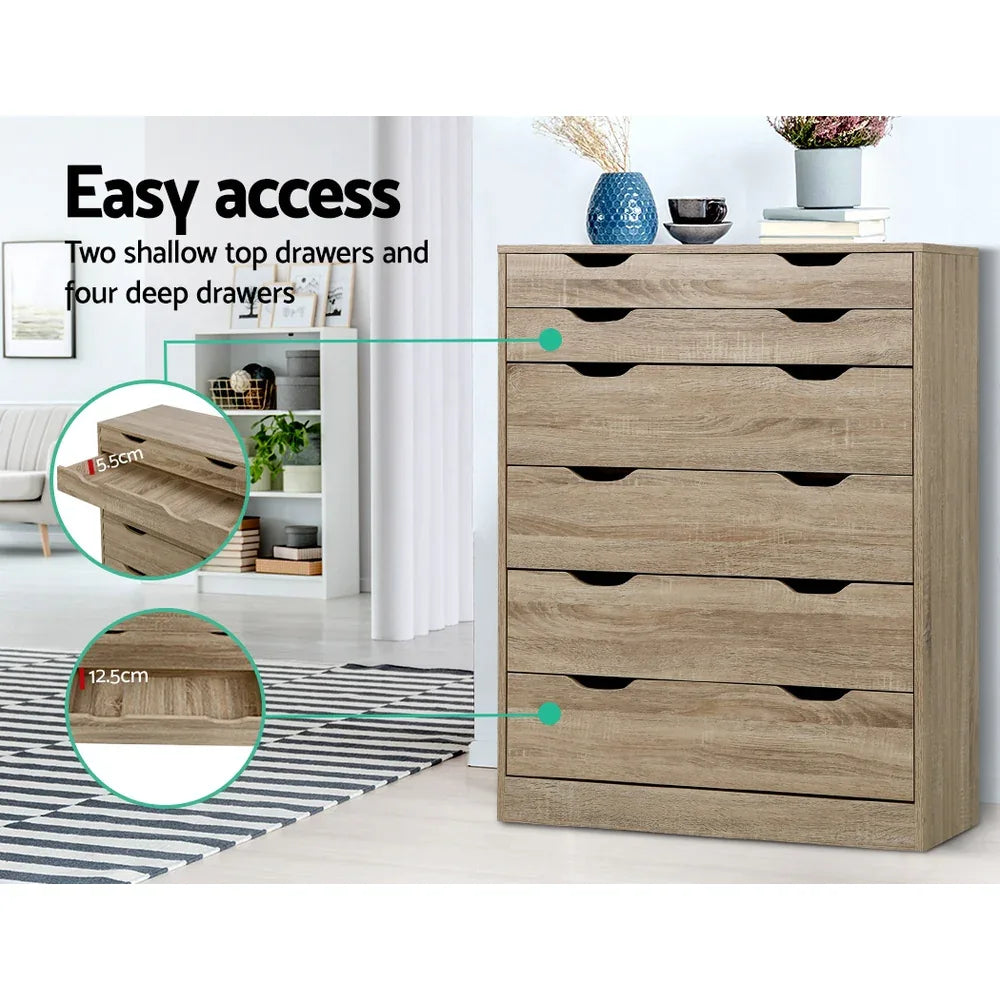 Artiss 6 Chest of Drawers - MYLA Oak - Mekamart Australia