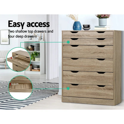 Artiss 6 Chest of Drawers - MYLA Oak - Mekamart Australia