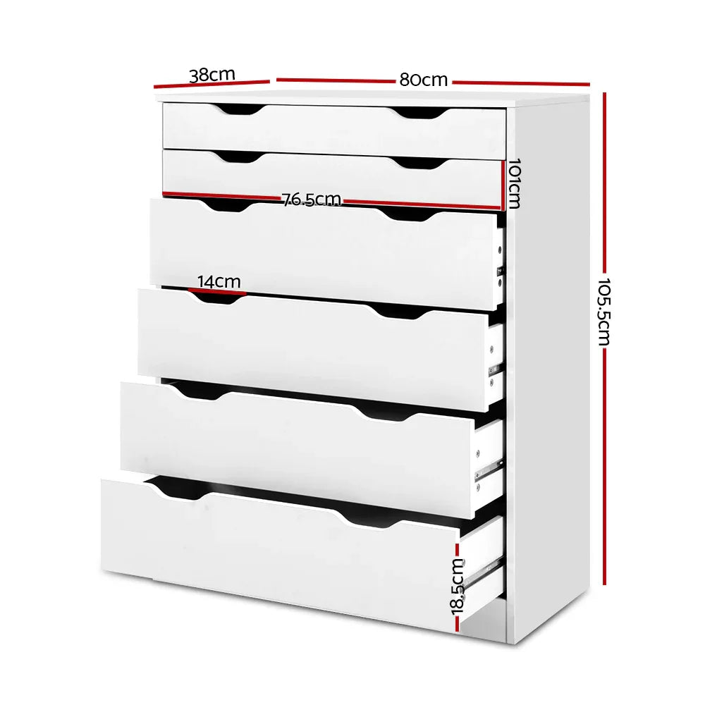 Artiss 6 Chest of Drawers - MYLA White - Mekamart Australia