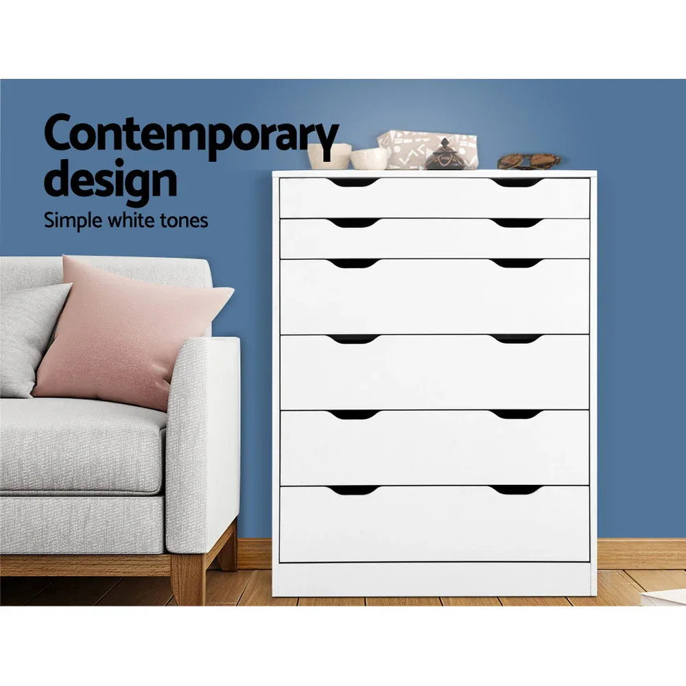 Artiss 6 Chest of Drawers - MYLA White - Mekamart Australia