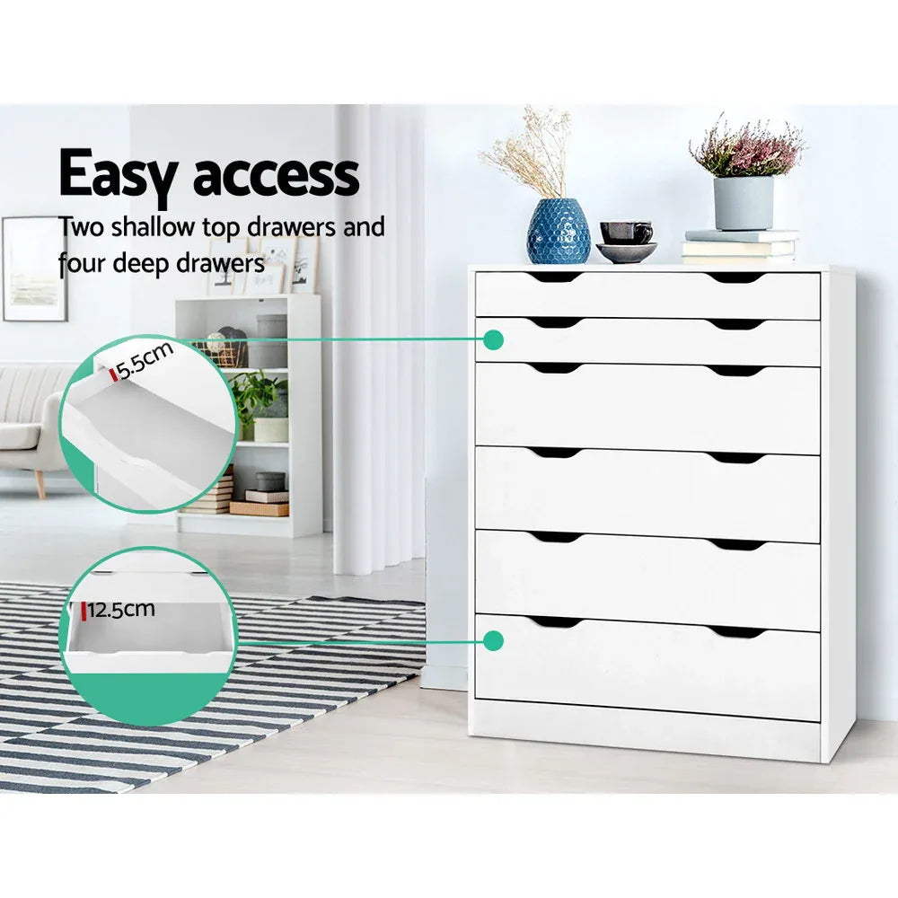 Artiss 6 Chest of Drawers - MYLA White - Mekamart Australia