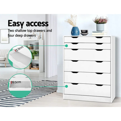 Artiss 6 Chest of Drawers - MYLA White - Mekamart Australia