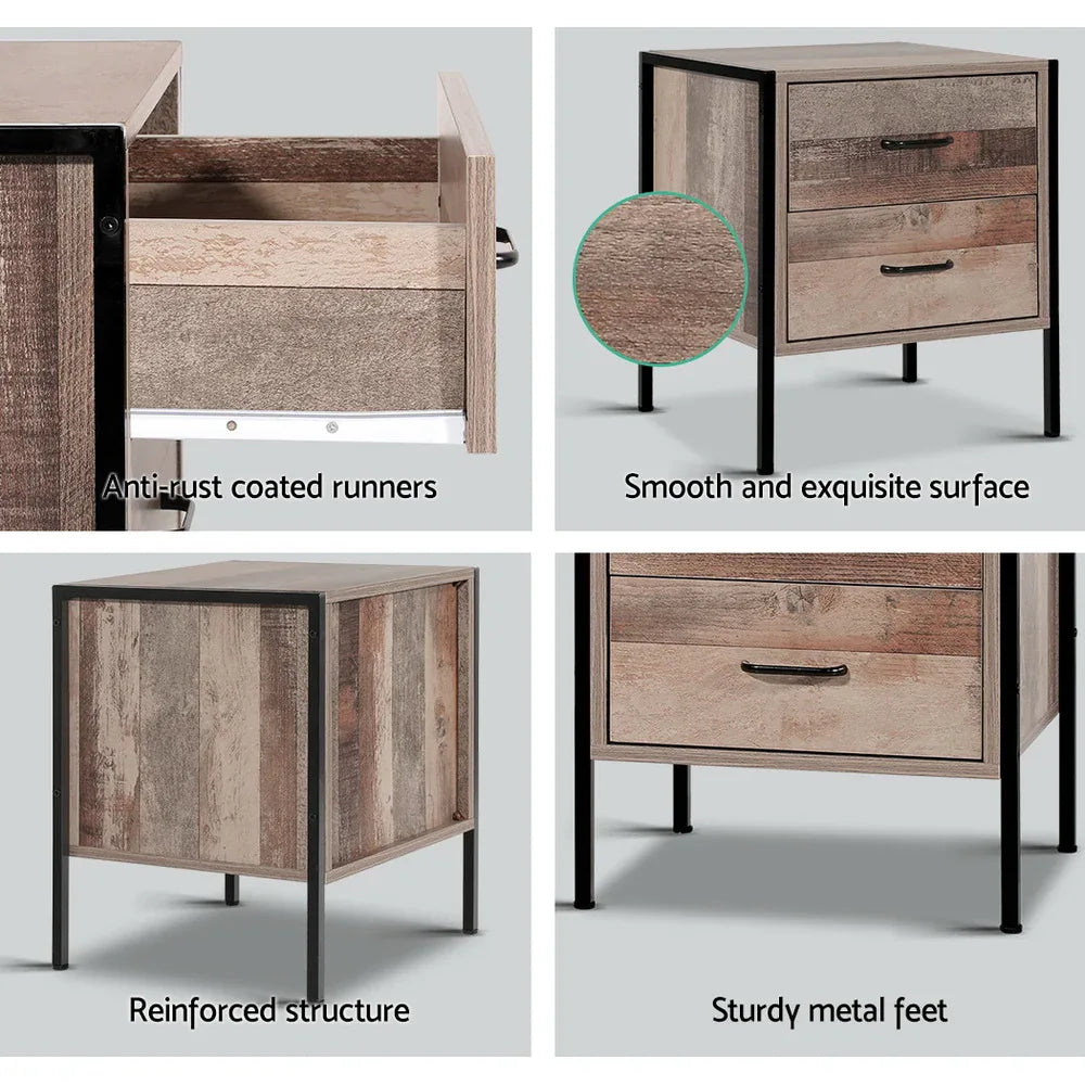 Artiss Bedside Table 2 Drawers - BARNLY - Mekamart Australia