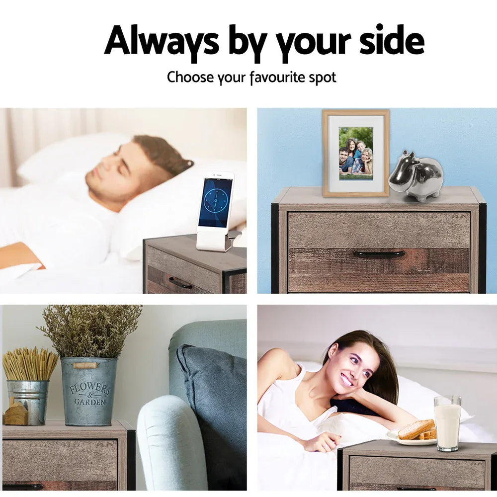 Artiss Bedside Table 2 Drawers - BARNLY - Mekamart Australia