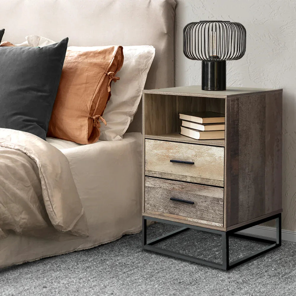 Artiss Bedside Table 2 Drawers with Shelf - BADAN - Mekamart Australia