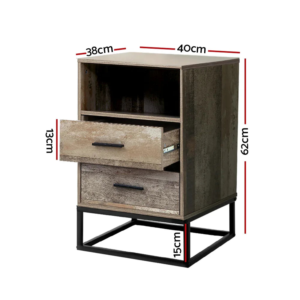 Artiss Bedside Table 2 Drawers with Shelf - BADAN - Mekamart Australia