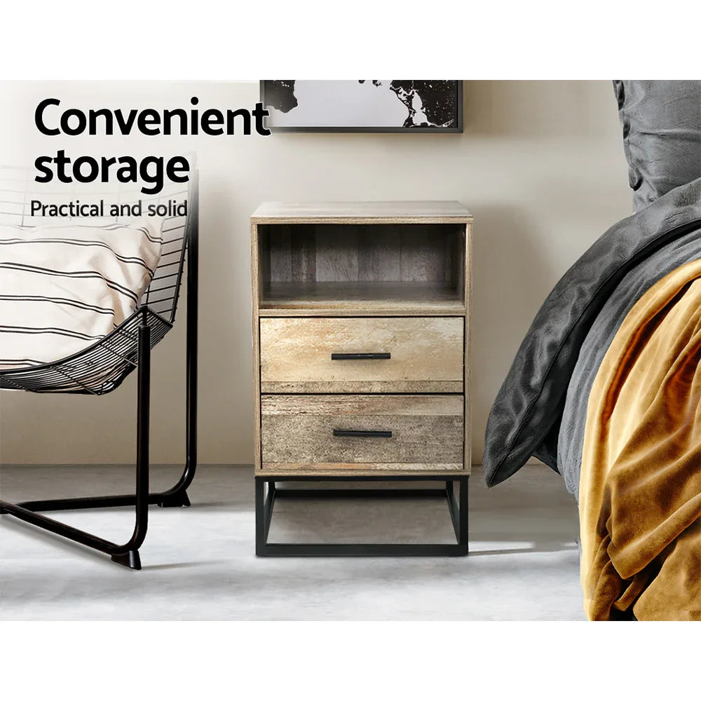 Artiss Bedside Table 2 Drawers with Shelf - BADAN - Mekamart Australia
