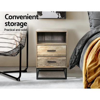 Artiss Bedside Table 2 Drawers with Shelf - BADAN - Mekamart Australia