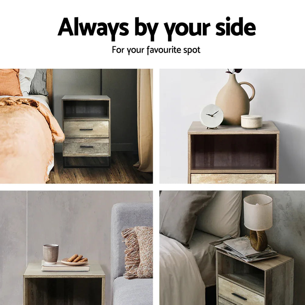 Artiss Bedside Table 2 Drawers with Shelf - BADAN - Mekamart Australia