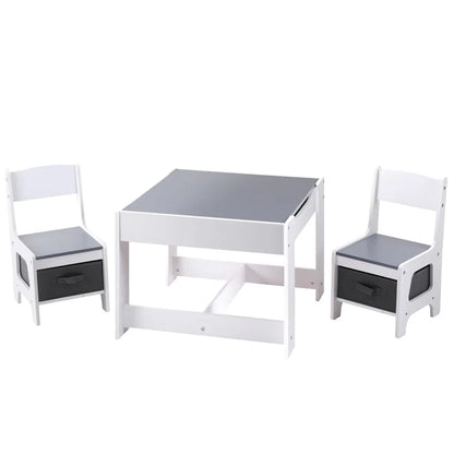 Keezi Kids Table and Chairs Set Play Activity Toys Storage Chalkboard Desk Grey - Mekamart Australia