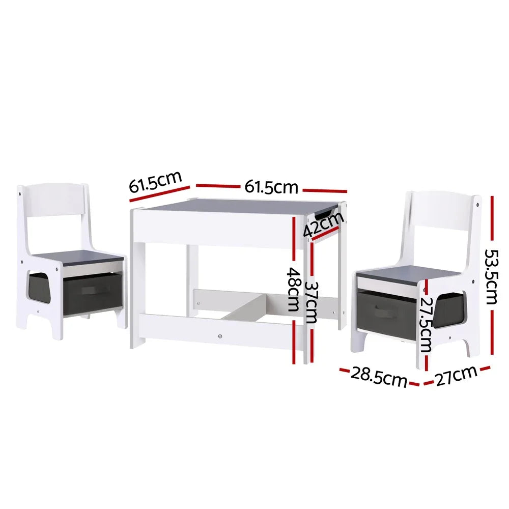 Keezi Kids Table and Chairs Set Play Activity Toys Storage Chalkboard Desk Grey - Mekamart Australia