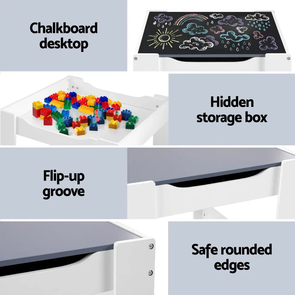 Keezi Kids Table and Chairs Set Play Activity Toys Storage Chalkboard Desk Grey - Mekamart Australia