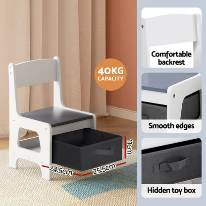 Keezi Kids Table and Chairs Set Play Activity Toys Storage Chalkboard Desk Grey - Mekamart Australia