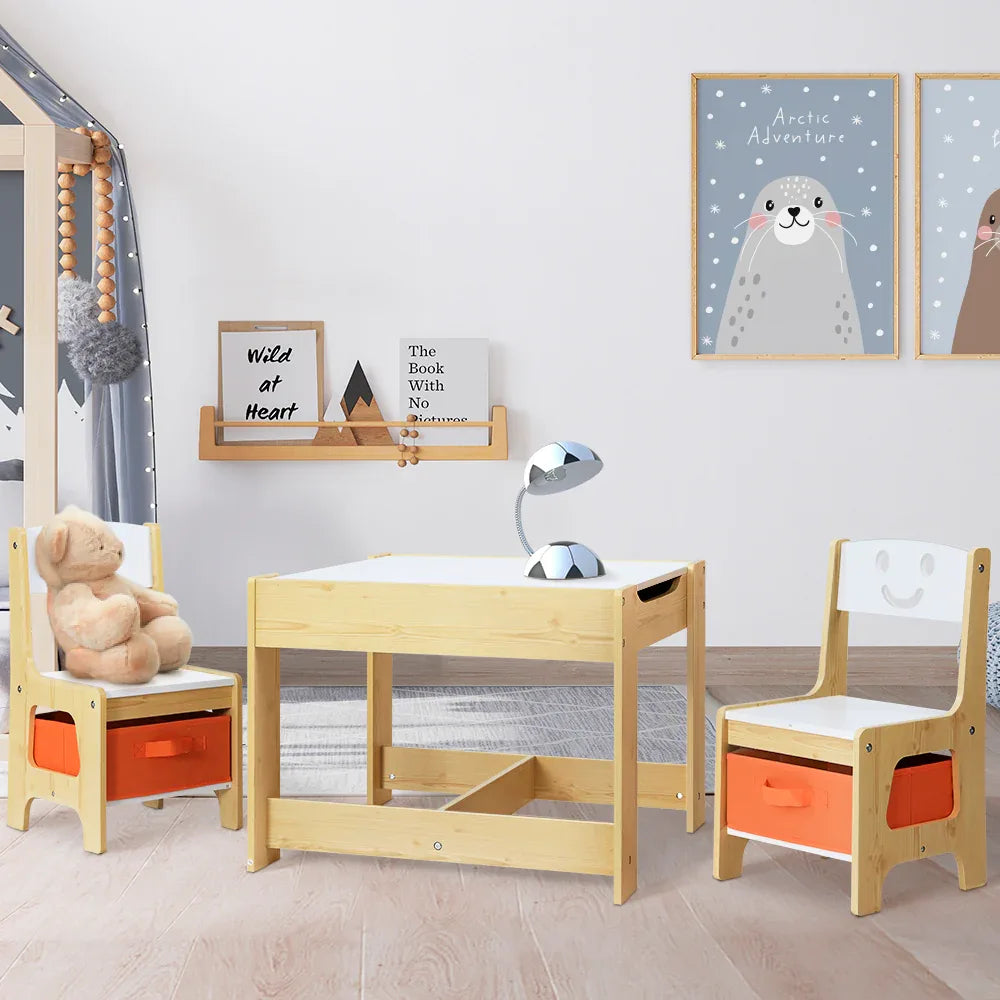 Keezi 3PCS Kids Table and Chairs Set Activity Desk Chalkboard Toys Storage Box - Mekamart Australia