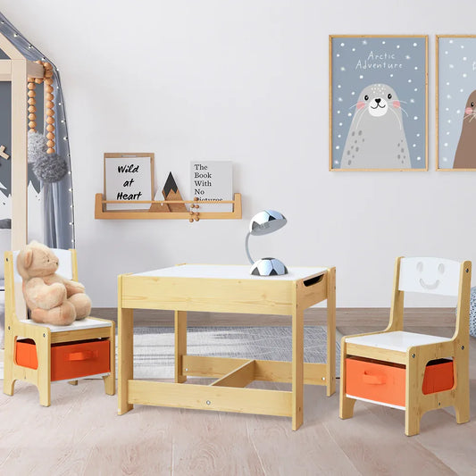 Keezi 3PCS Kids Table and Chairs Set Activity Desk Chalkboard Toys Storage Box - Mekamart Australia