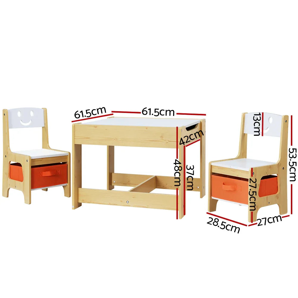 Keezi 3PCS Kids Table and Chairs Set Activity Desk Chalkboard Toys Storage Box - Mekamart Australia