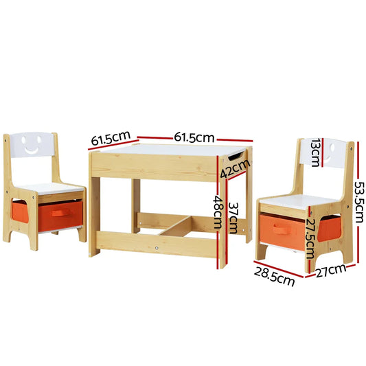 Keezi 3PCS Kids Table and Chairs Set Activity Desk Chalkboard Toys Storage Box - Mekamart Australia