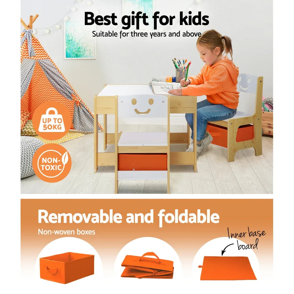 Keezi 3PCS Kids Table and Chairs Set Activity Desk Chalkboard Toys Storage Box - Mekamart Australia