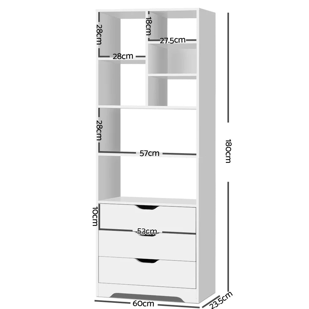 Artiss Bookshelf with Drawers - NANA White - Mekamart Australia