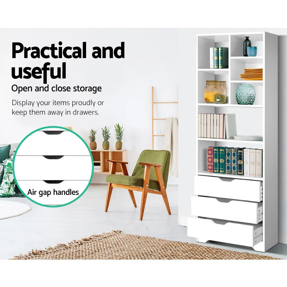 Artiss Bookshelf with Drawers - NANA White - Mekamart Australia