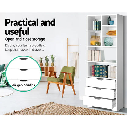 Artiss Bookshelf with Drawers - NANA White - Mekamart Australia