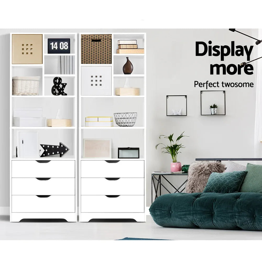 Artiss Bookshelf with Drawers - NANA White - Mekamart Australia