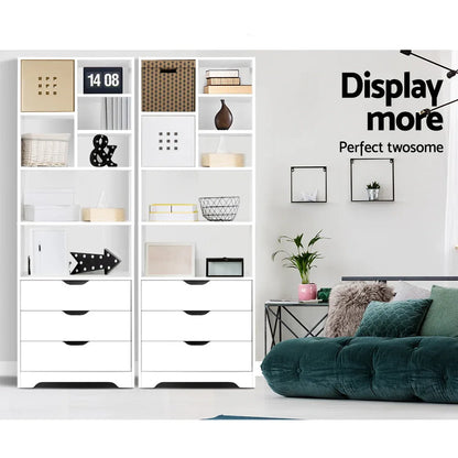 Artiss Bookshelf with Drawers - NANA White - Mekamart Australia