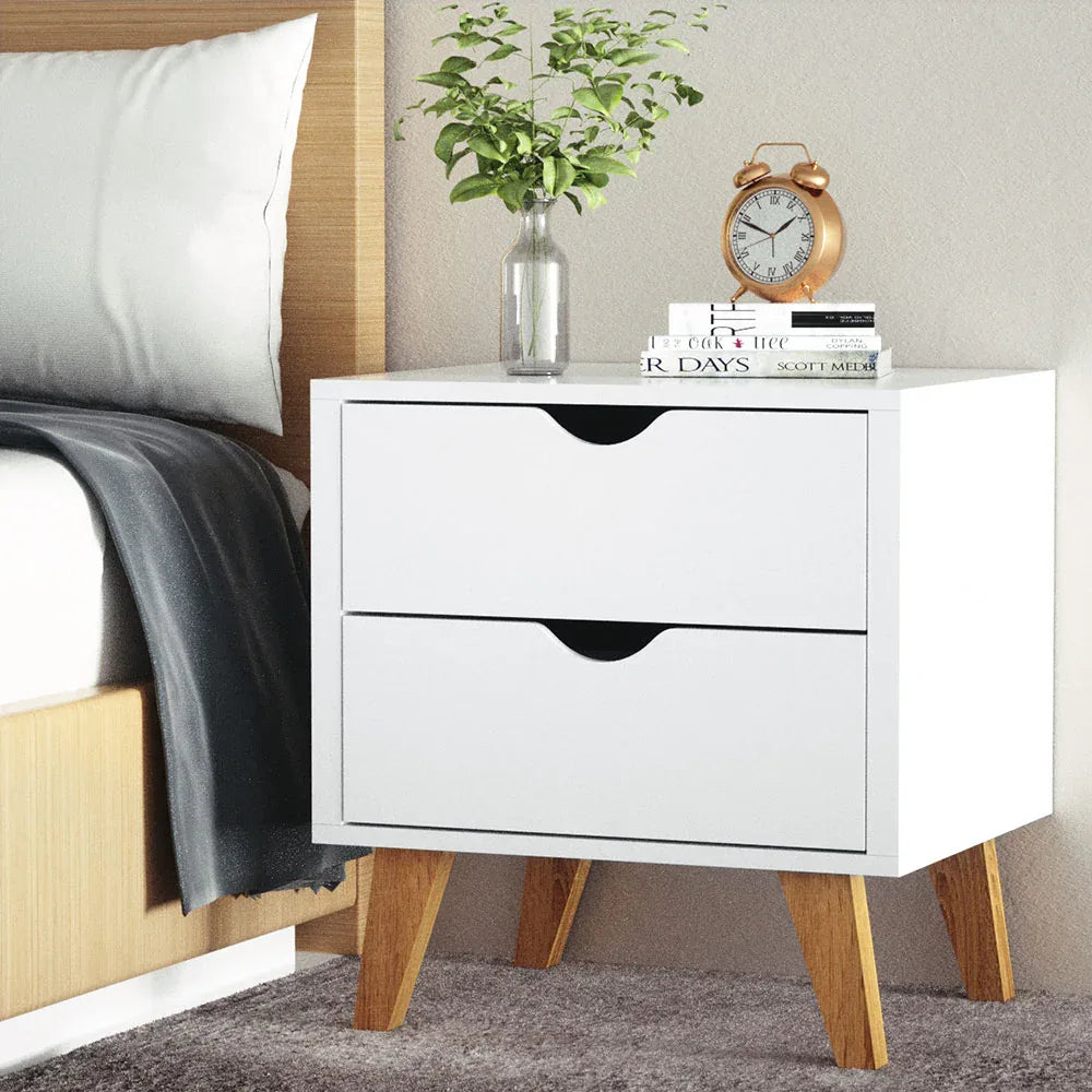Artiss Bedside Table 2 Drawers - ANDERS White - Mekamart Australia