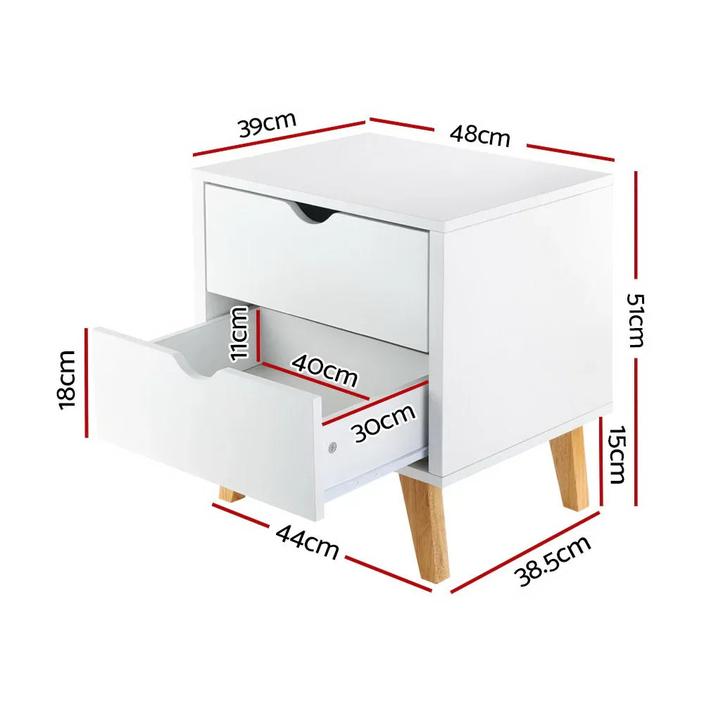 Artiss Bedside Table 2 Drawers - ANDERS White - Mekamart Australia