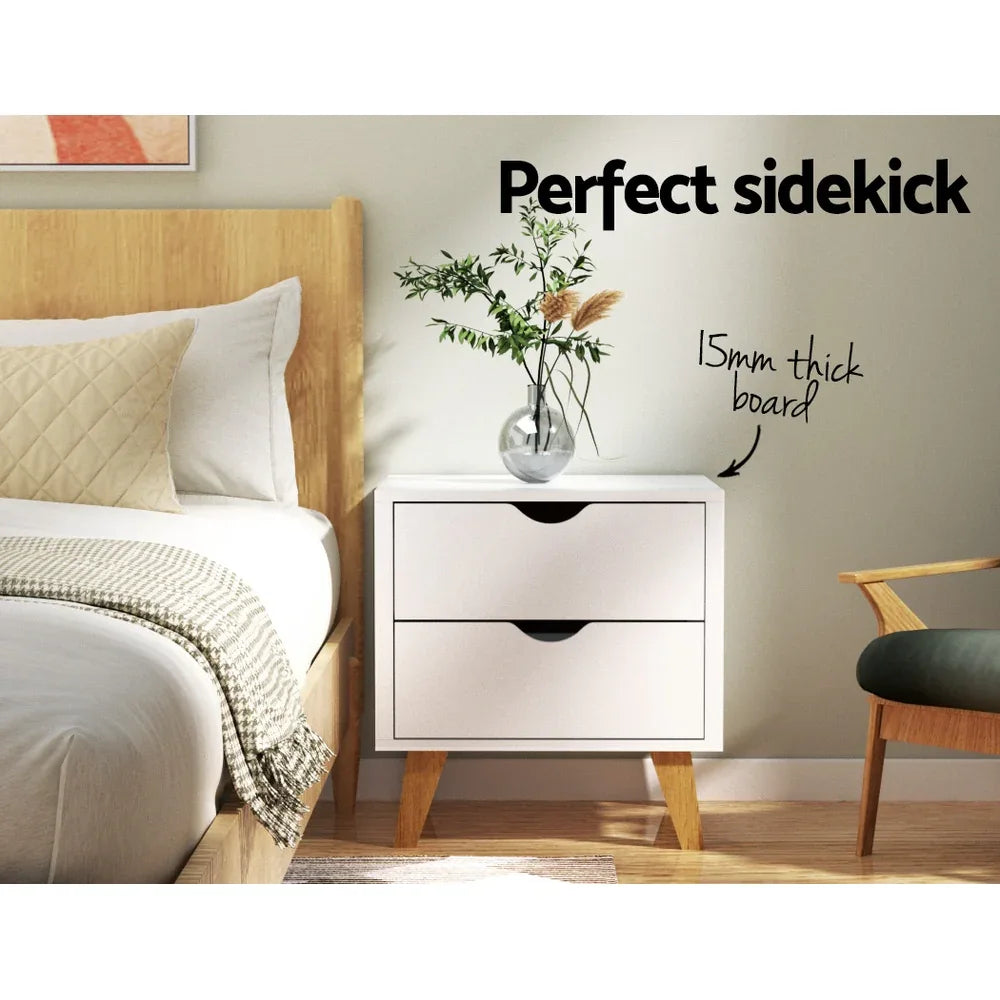 Artiss Bedside Table 2 Drawers - ANDERS White - Mekamart Australia