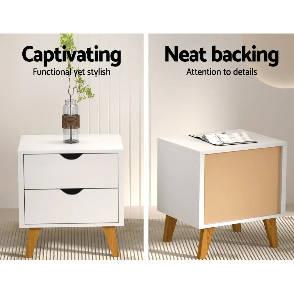 Artiss Bedside Table 2 Drawers - ANDERS White - Mekamart Australia