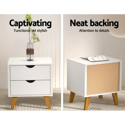 Artiss Bedside Table 2 Drawers - ANDERS White - Mekamart Australia