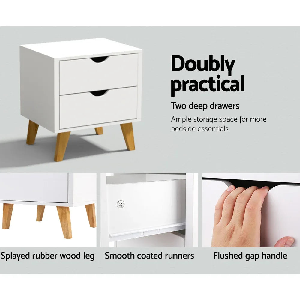 Artiss Bedside Table 2 Drawers - ANDERS White - Mekamart Australia